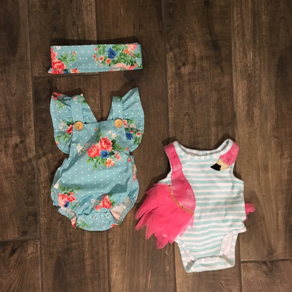 Mud Pie Flamingo Romper Onesie 0-3 months